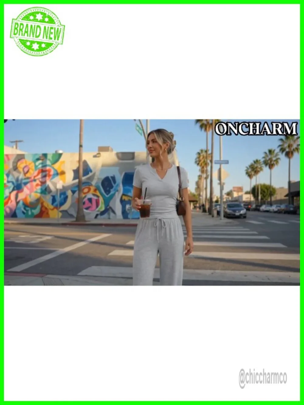 2 Piece Lounge Sets Women Summer Travel V Neck Top Wide Leg Pants